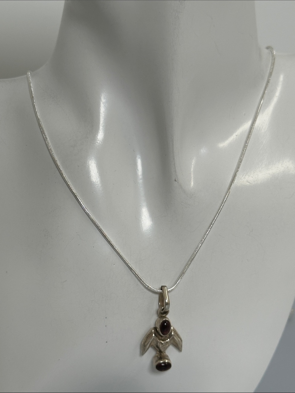 Navajo 925 Sterling Silver Garnet Rocket Pendant Necklace - Red